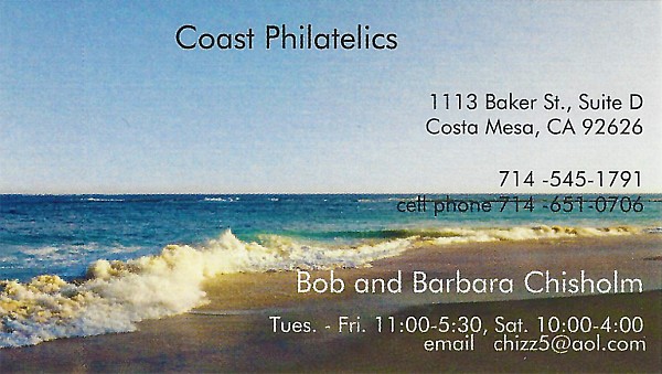 Coast Philatelics (Bob and Barbara Chisholm, no website)